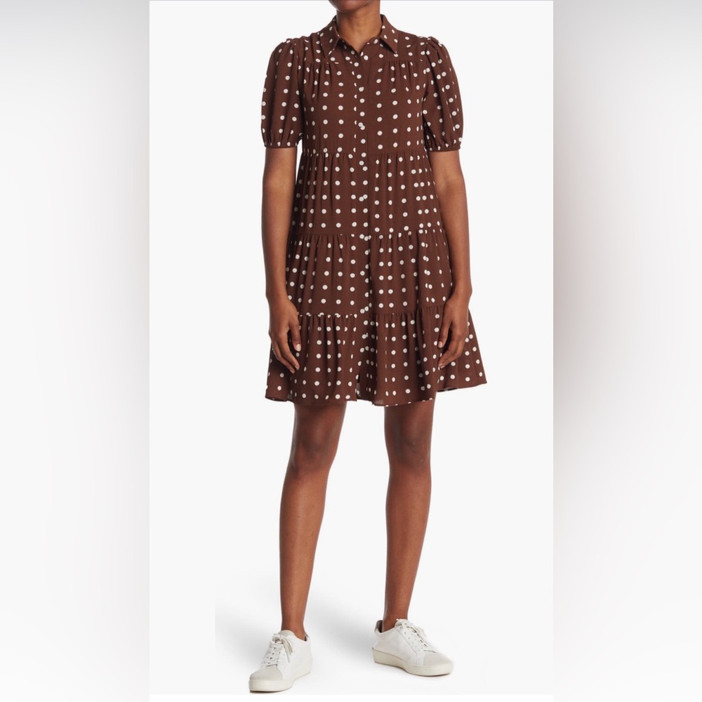 Eliza J Polka Dot Short Sleeve Tiered Shirt Dress Size 18